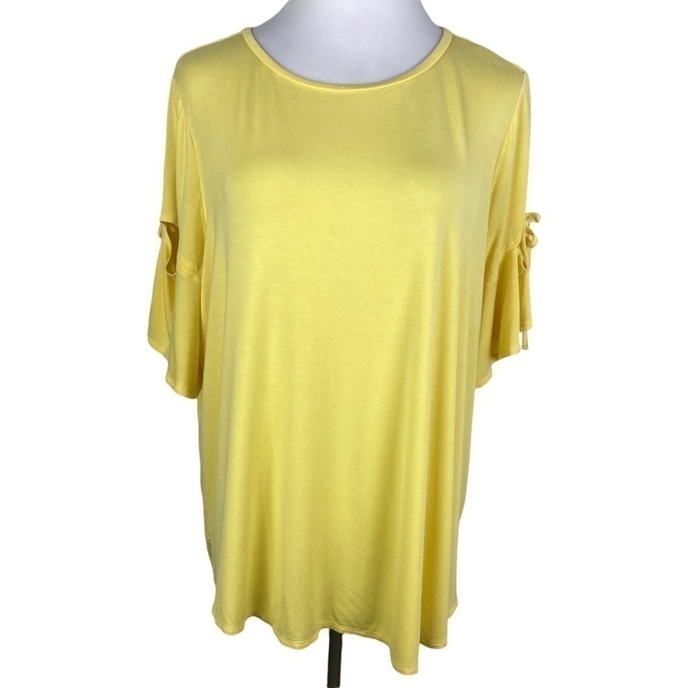 Worthington Yellow‎ Cutout Bowtie Sleeve Blouse Women's 2X
